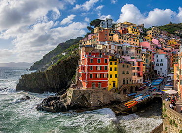 Colourful houses along the mountainous shores of Cinque Terre, Italy